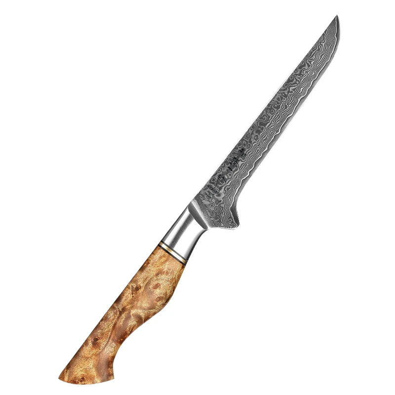 Ausbeinmesser der Serie Hezhen Master 6 Zoll (15,2 cm) – 67-lagiger Damaststahl mit Sycamore-Holzgriff – 60-62 HRC Härte